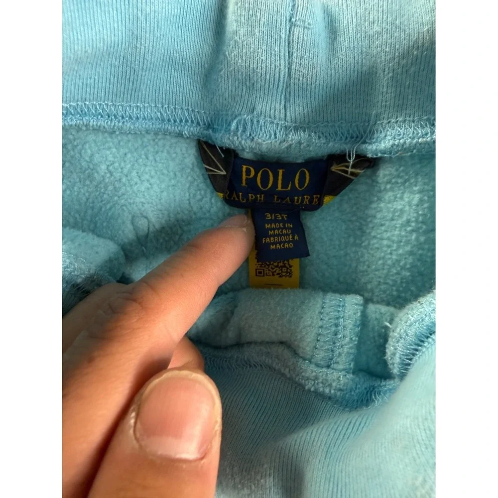 Polo Ralph Lauren Bear Boys Shorts 3T Blue Two Front Pockets Fleece Cotton